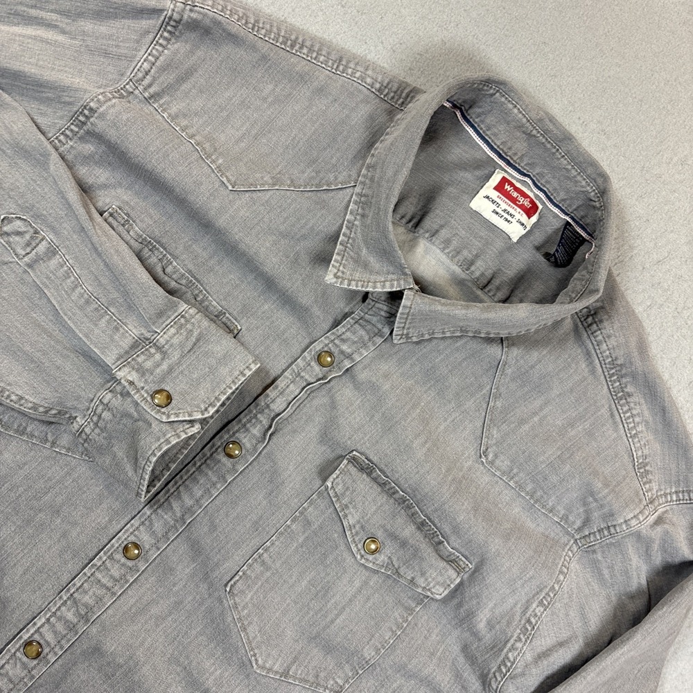 Y2K Wrangler Pearl Snap Denim long sleeve shirt‎ Gray Men 3XL